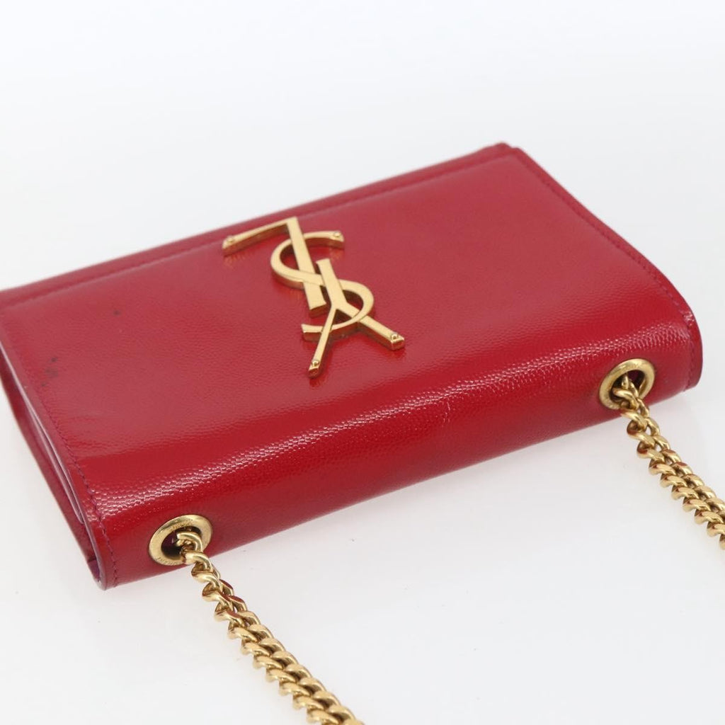 Saint Laurent Classic Monogram Crossbody Bag Grainy Leather Red Leather Clutche & Pouche Bag (Pre-Owned)