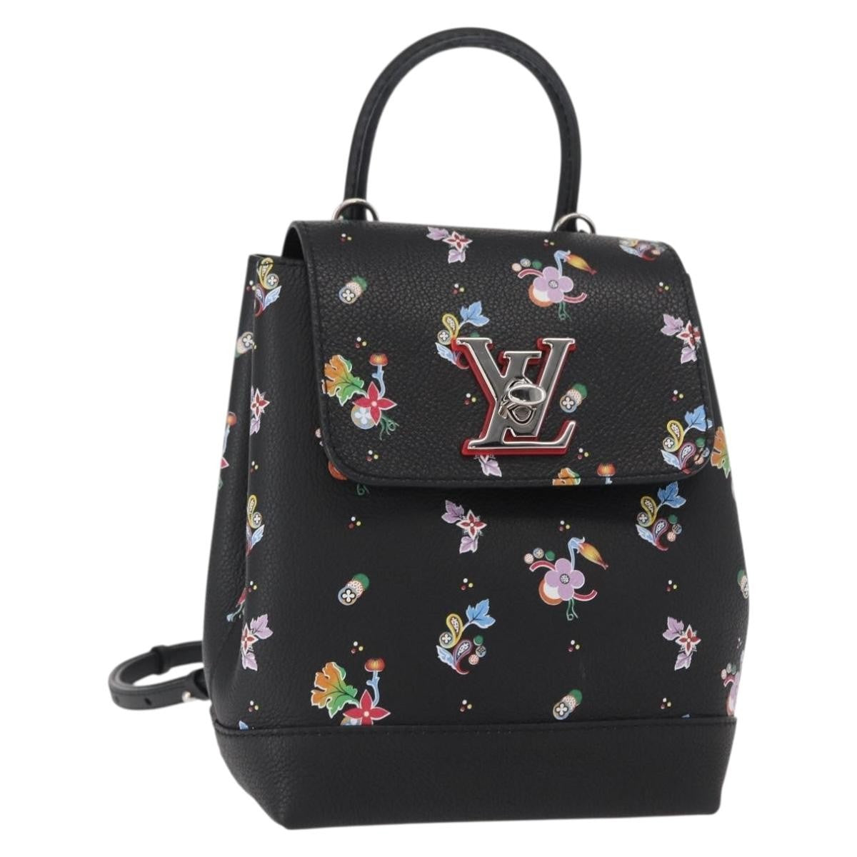 Louis Vuitton Lockme Backpack Floral Printed Leather Black Leather Backpack Bag