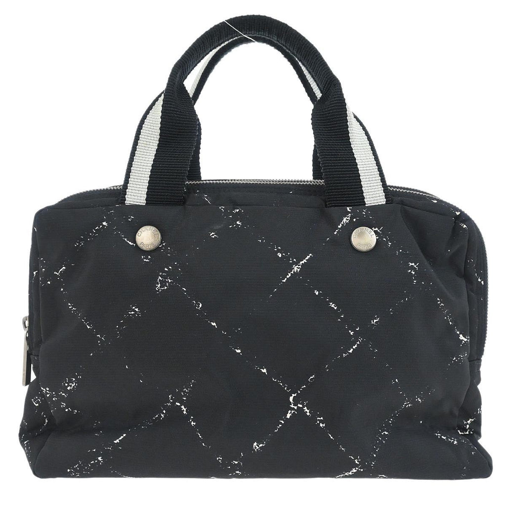 Chanel Travel Line Boston Bag Printed Nylon Black Nylon Handbag