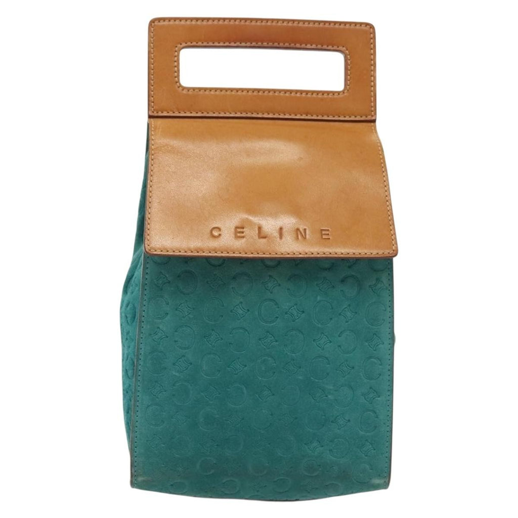 Celine Macadam Shoulder Bag Canvas Turquoise Suede Bag