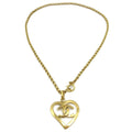 Chanel Cc Heart Pendant Necklace Metal Gold Gold_Plated Necklace Jewelry