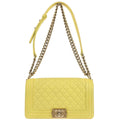 Chanel Boy Flap Bag Quilted Lambskin Yellow Leather Shoulder Bag Bag