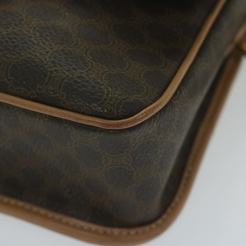 Celine Vintage Macadam Circle Logo Shoulder Bag Canvas And Leather Brown Canvas Shoulder Bag Bag
