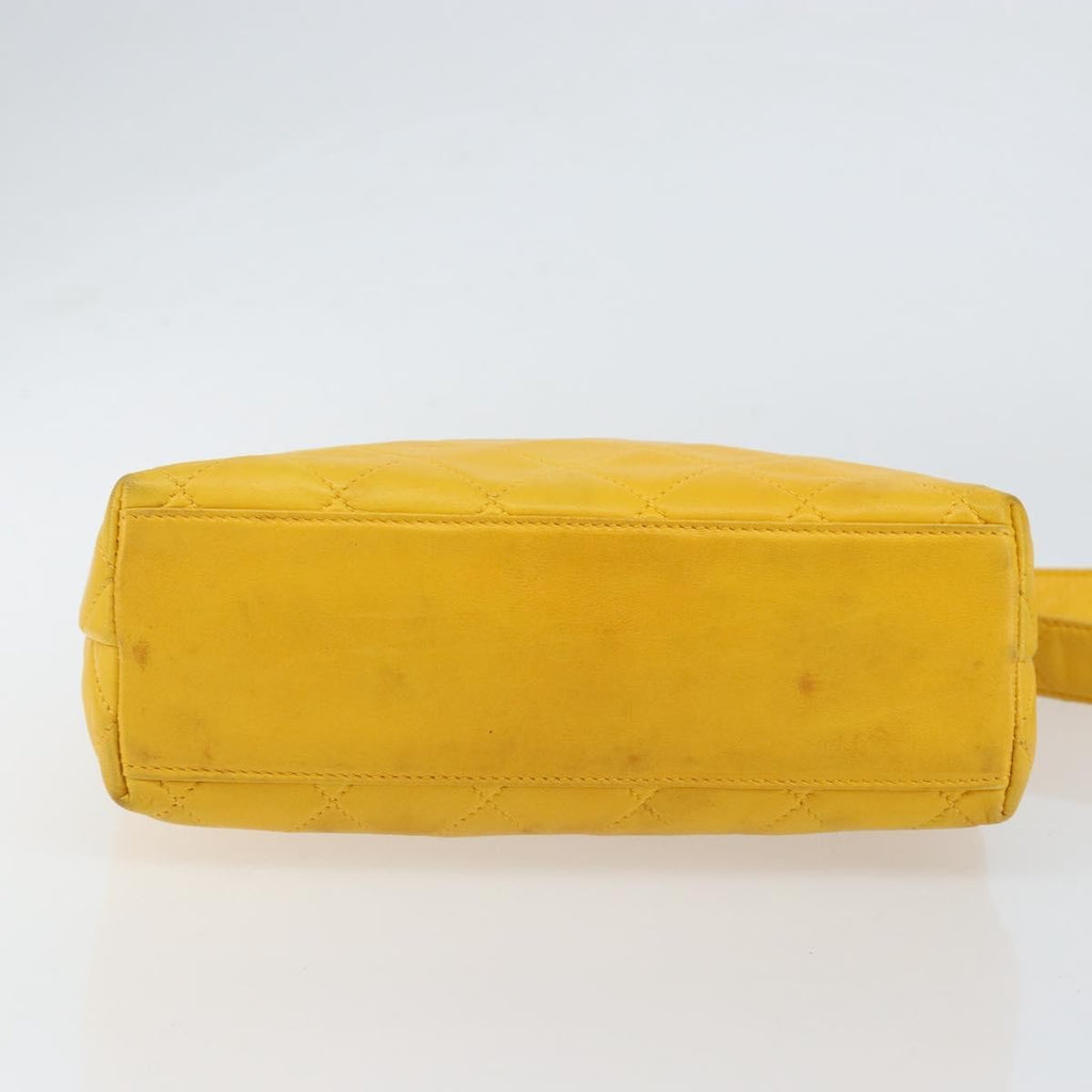 Chanel Vintage Cc Fold Over Shoulder Bag Quilted Lambskin Yellow Leather Shoulder Bag Bag