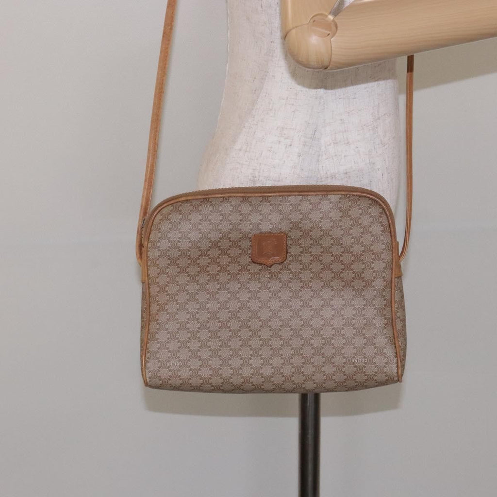 Celine Vintage Macadam Shoulder Bag Canvas And Leather Beige Canvas Shoulder Bag Bag