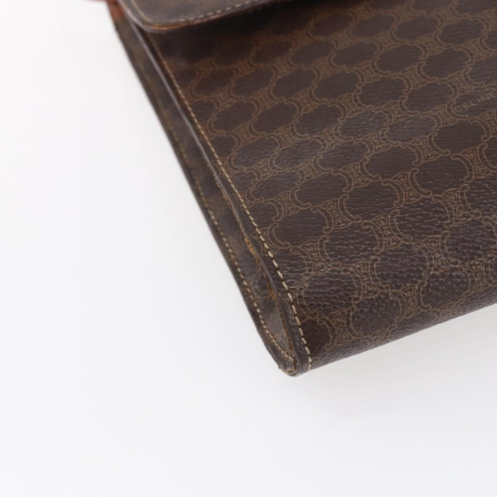 Celine Vintage Macadam Circle Logo Shoulder Bag Canvas And Leather Brown Canvas Shoulder Bag Bag