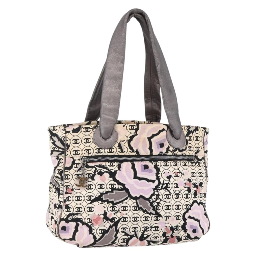 Chanel Vintage Floral Tote Canvas Beige Canvas Tote Bag Bag