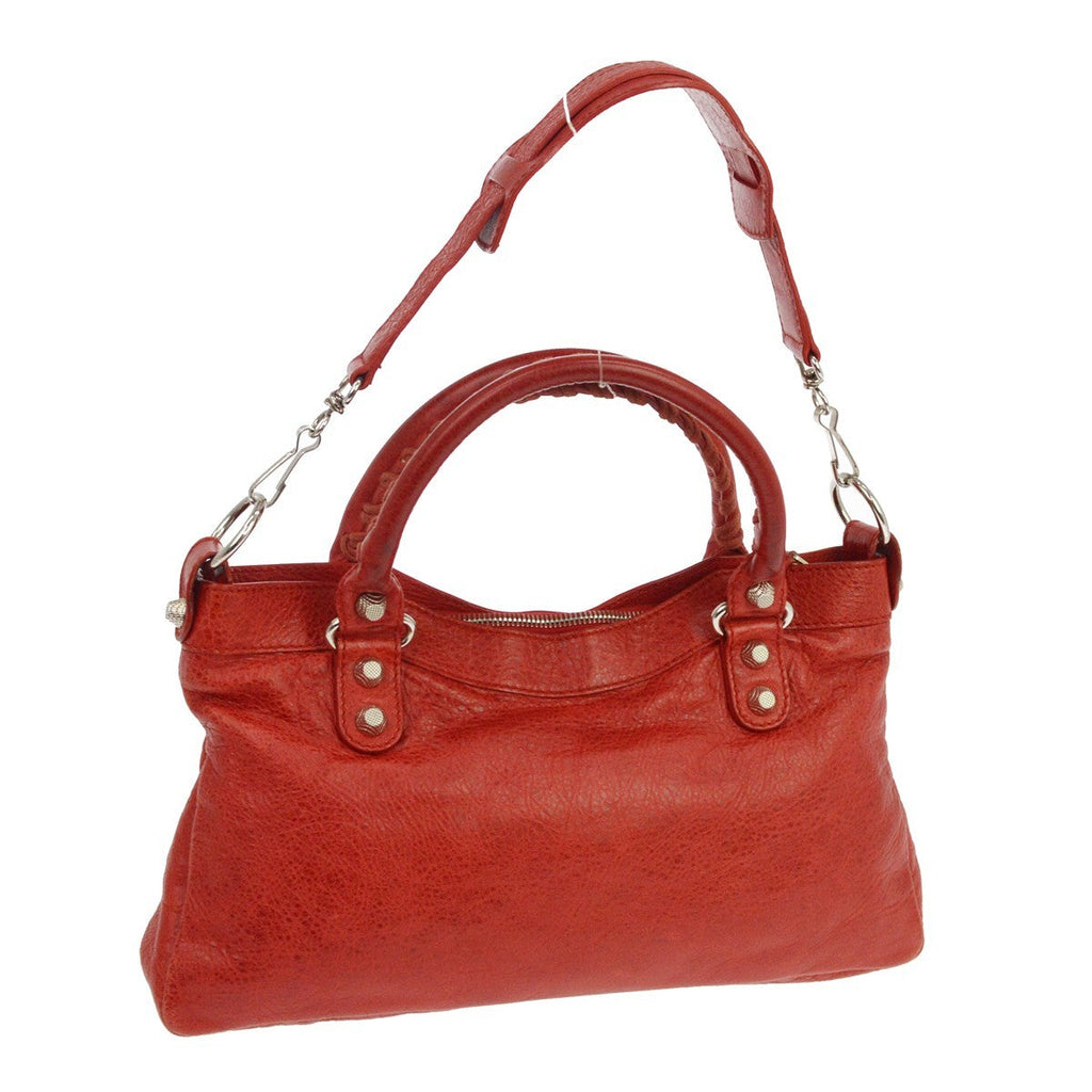 Balenciaga City Giant Studs Bag Leather Red Leather Hand