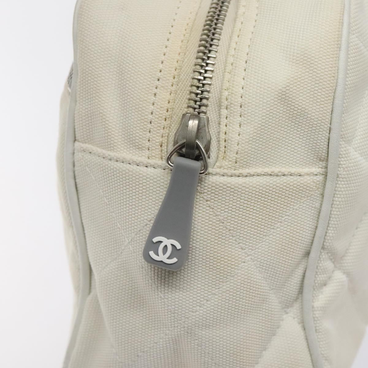 Chanel Vintage Logo Bowler Bag Quilted Canvas White Canvas Handbag