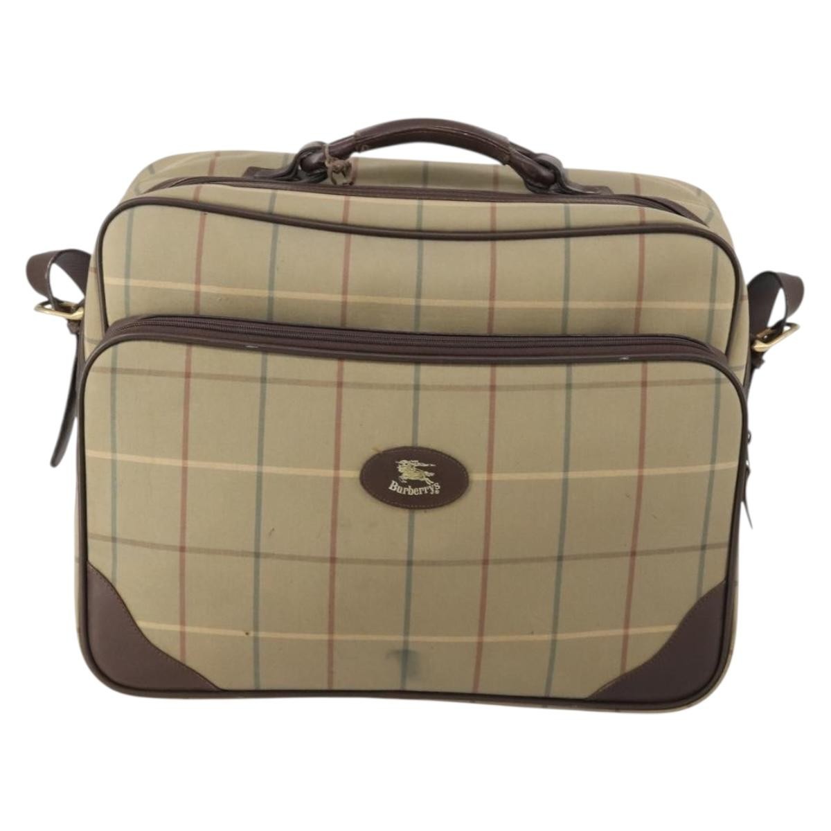 Burberry Nova Check Boston Bag Canvas Beige Canvas Travel Bag
