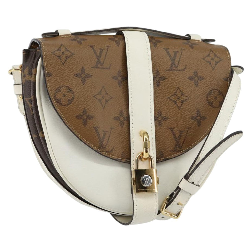 Louis Vuitton Chantilly Lock Handbag Reverse Monogram Canvas And Leather White Leather Shoulder Bag