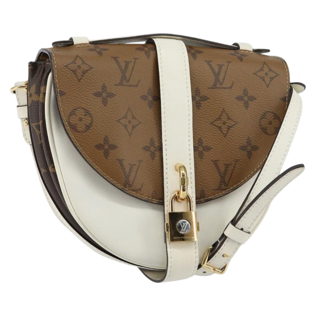 Louis Vuitton Chantilly Lock Handbag Reverse Monogram Canvas And Leather White Leather Shoulder Bag