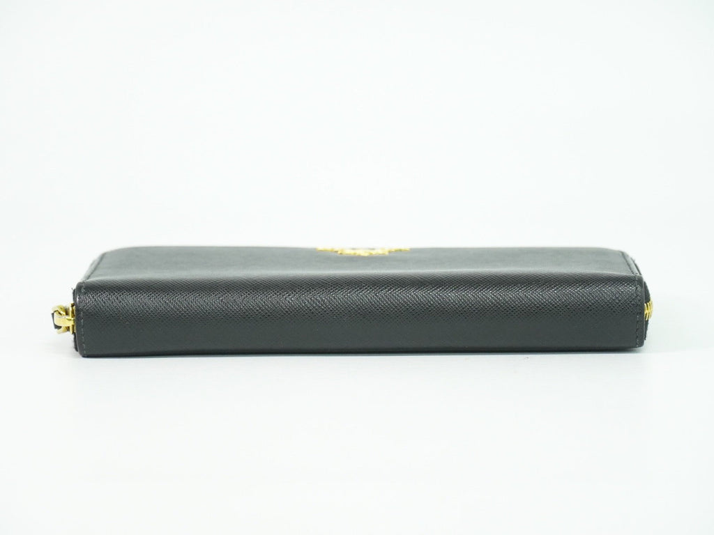 Prada Zip Around Tab Wallet Saffiano Leather Black Leather Wallets Accessory