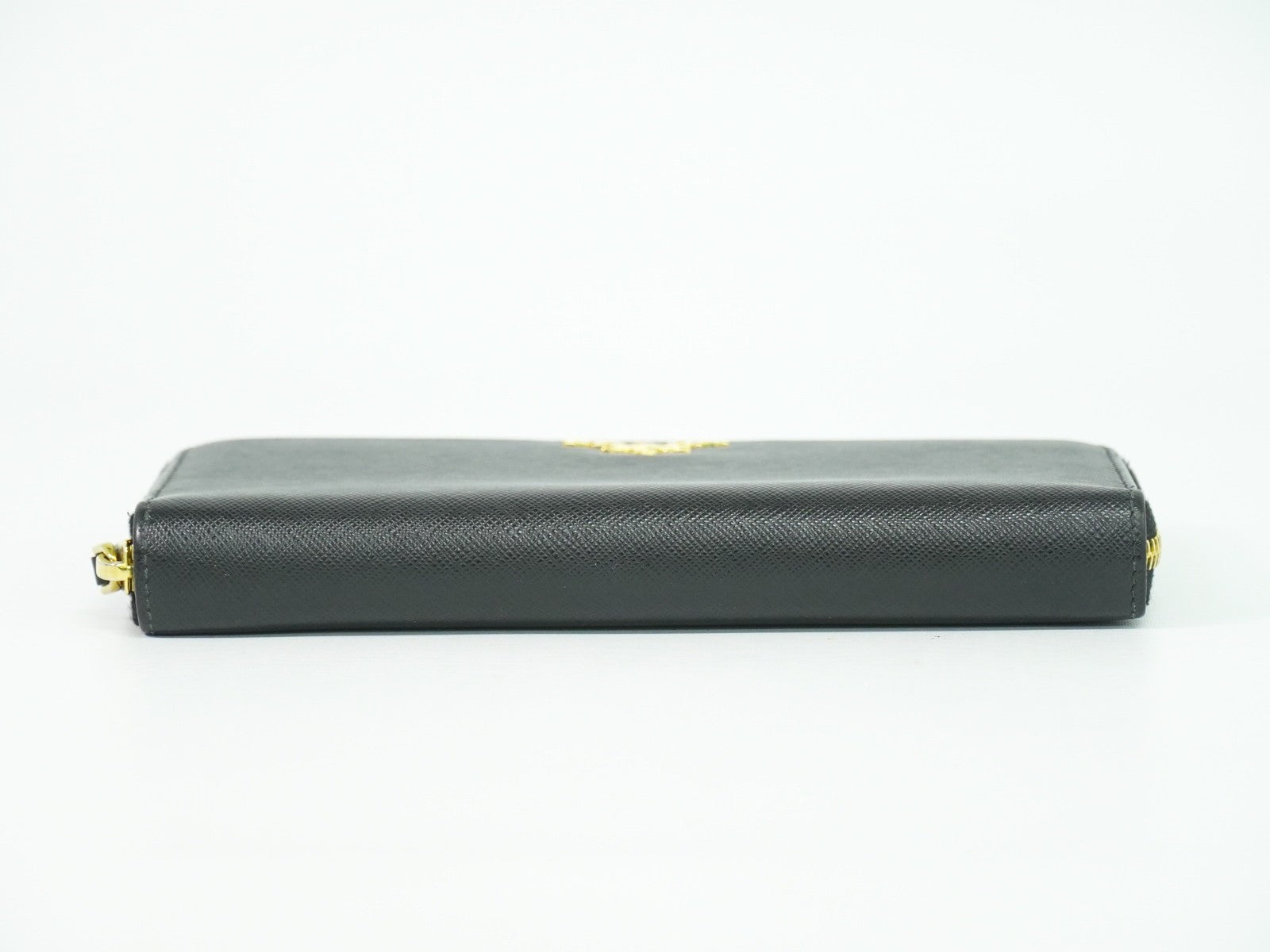 Prada Zip Around Tab Wallet Saffiano Leather Black Leather Wallets Accessory