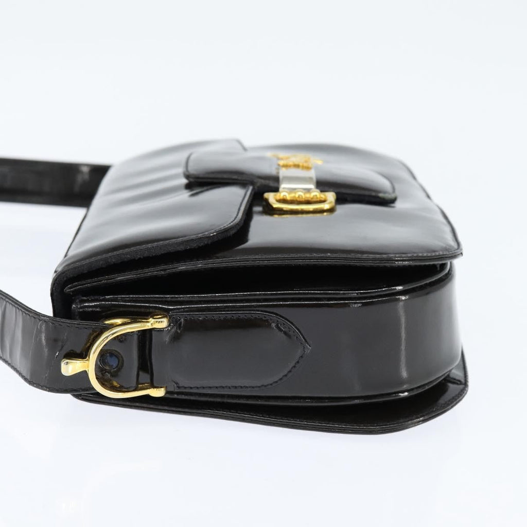 Celine Vintage Carriage Flap Clutch Leather Black Patent_Leather Shoulder Bag Bag