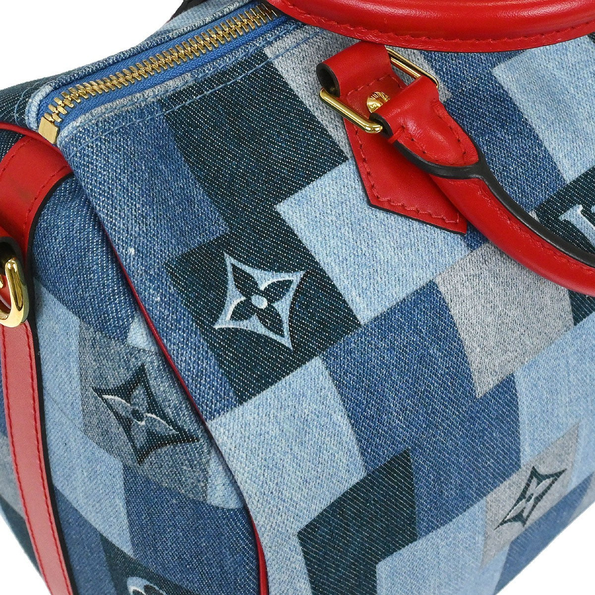 Louis Vuitton Speedy Bandouliere Bag Damier And Monogram Patchwork Denim Blue Denim_Jeans Handbag