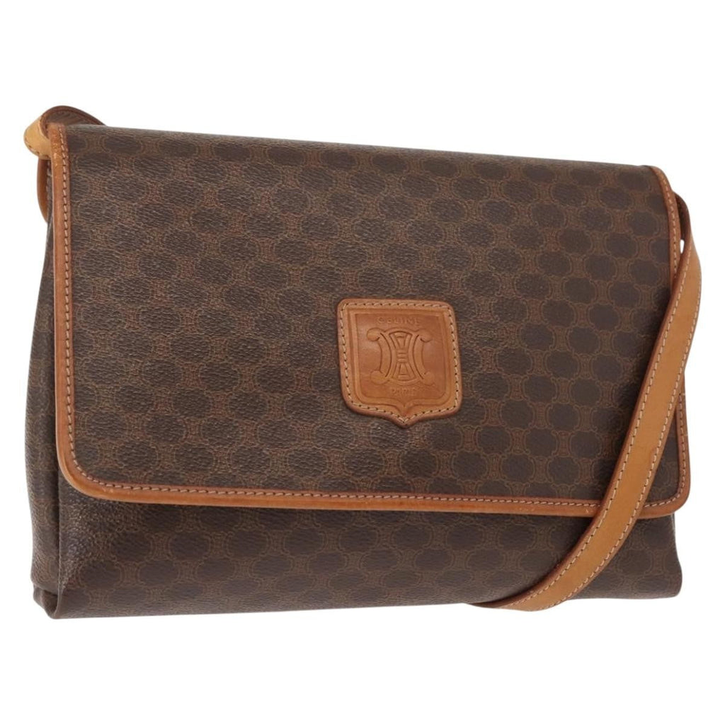 Celine Vintage Macadam Shoulder Bag Canvas Brown Canvas Shoulder Bag Bag