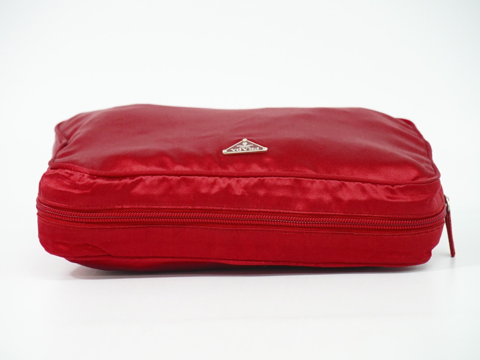 Prada Zip Around Toiletry Bag Silk Red Satin Clutche & Pouche Bag