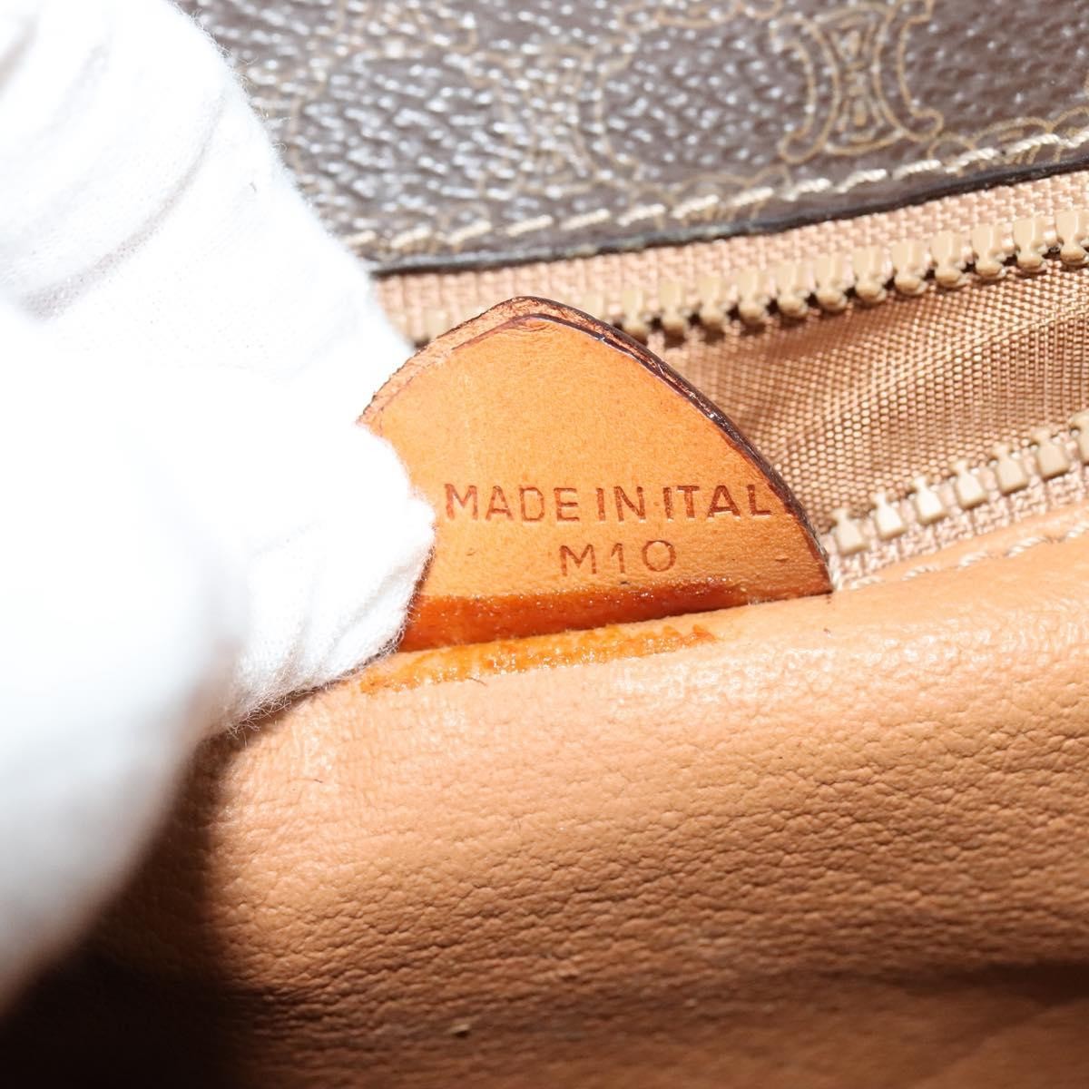 Celine Vintage Macadam Circle Logo Shoulder Bag Canvas And Leather Brown Canvas Shoulder Bag Bag