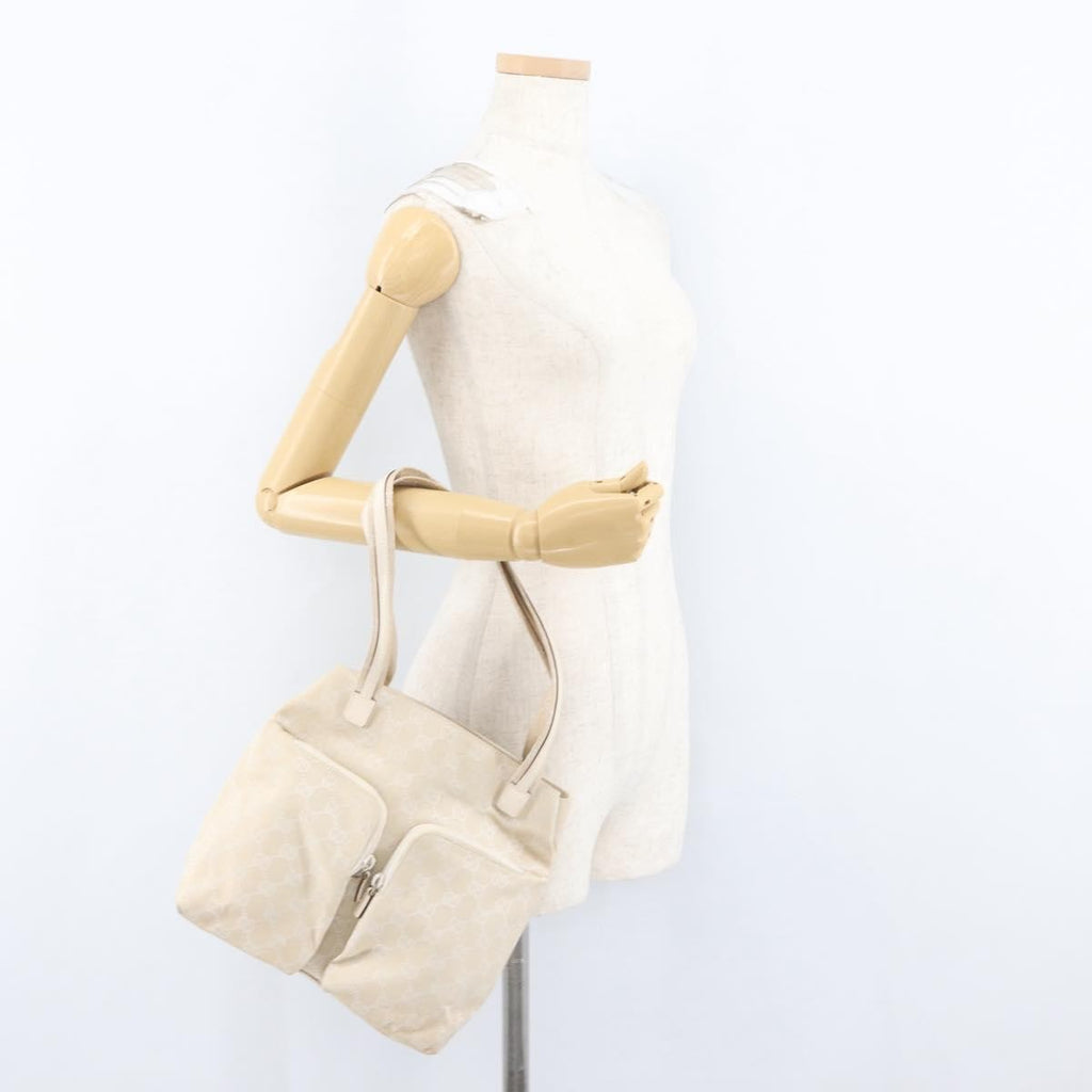 Gucci Double Pocket Tote Gg Canvas Ecru Canvas Handbag (Pre-Owned)