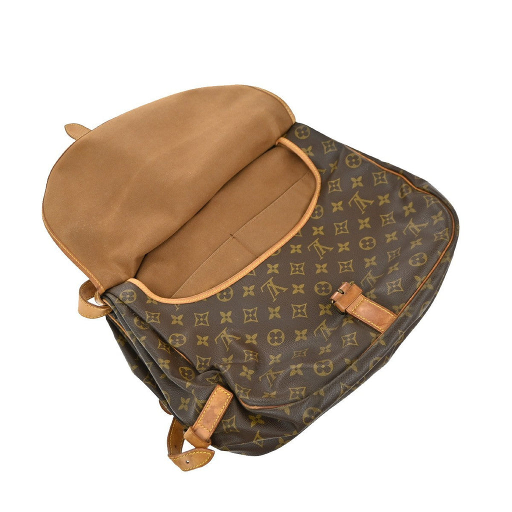 Louis Vuitton Saumur Handbag Monogram Canvas Brown Leather Shoulder Bag