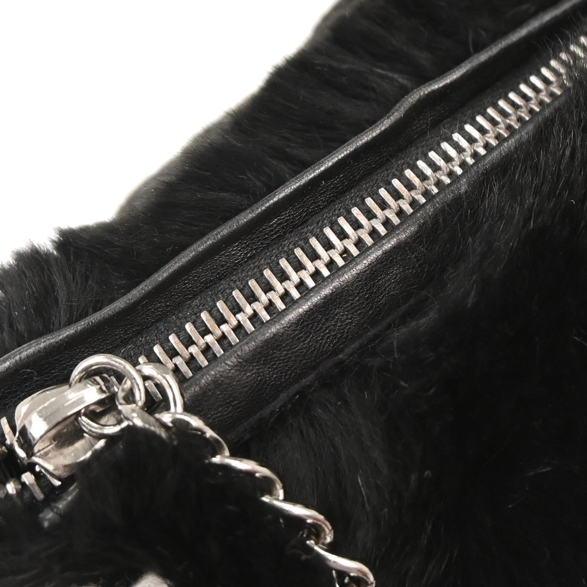 Chanel Chain Hobo Lapin Fur Black Fur Handbag