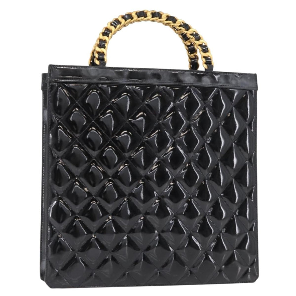 Chanel Chocolate Bar Tote Leather Black Patent_Leather Handbag