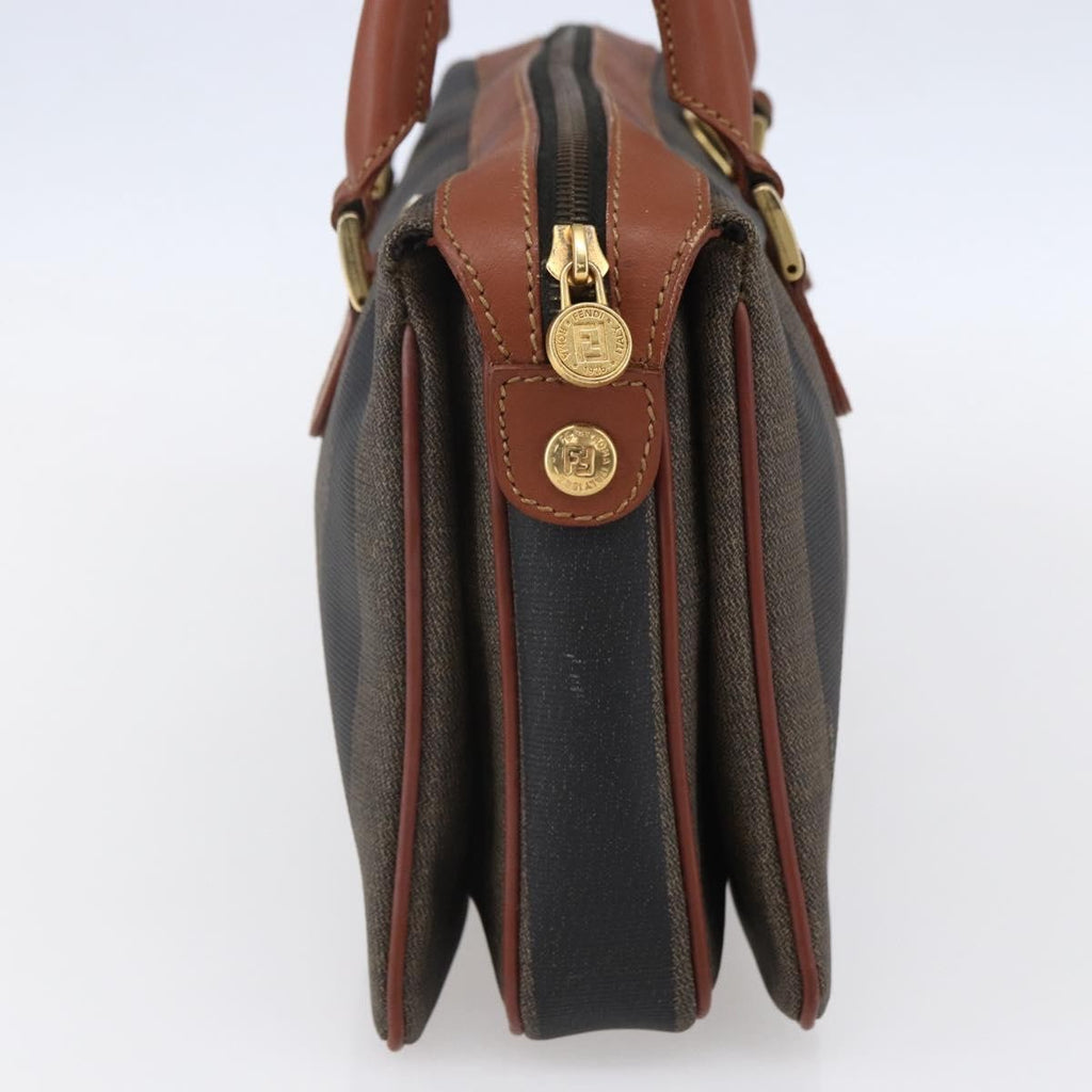 Fendi Vintage Pequin Convertible Boston Bag Coated Canvas Brown Canvas Handbag
