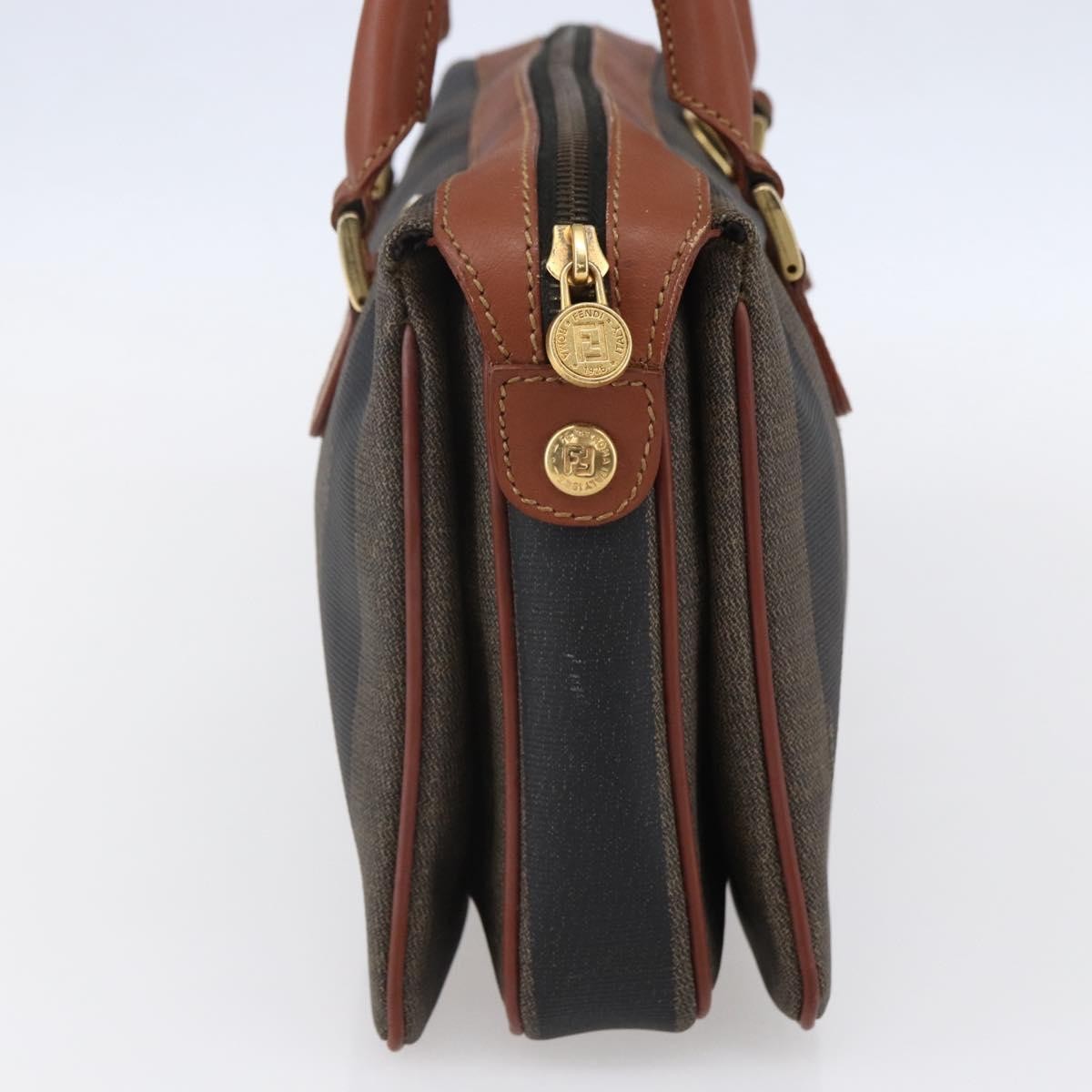 Fendi Vintage Pequin Convertible Boston Bag Coated Canvas Brown Canvas Handbag