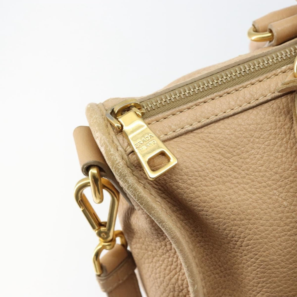 Prada Front Zip Convertible Satchel Cervo Leather Beige Leather Handbag