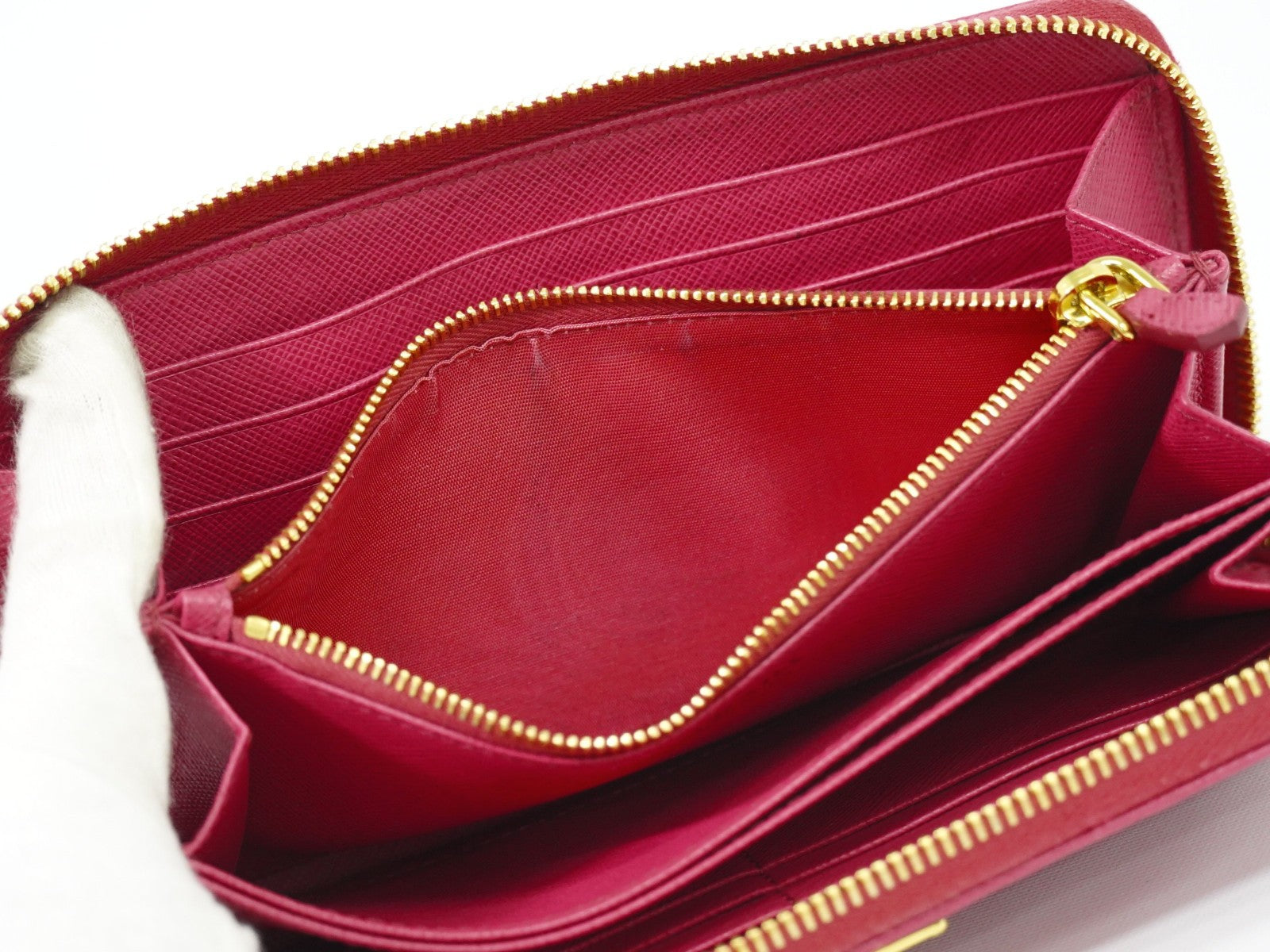 Prada Zip Around Tab Wallet Saffiano Leather Pink Leather Wallets Accessory