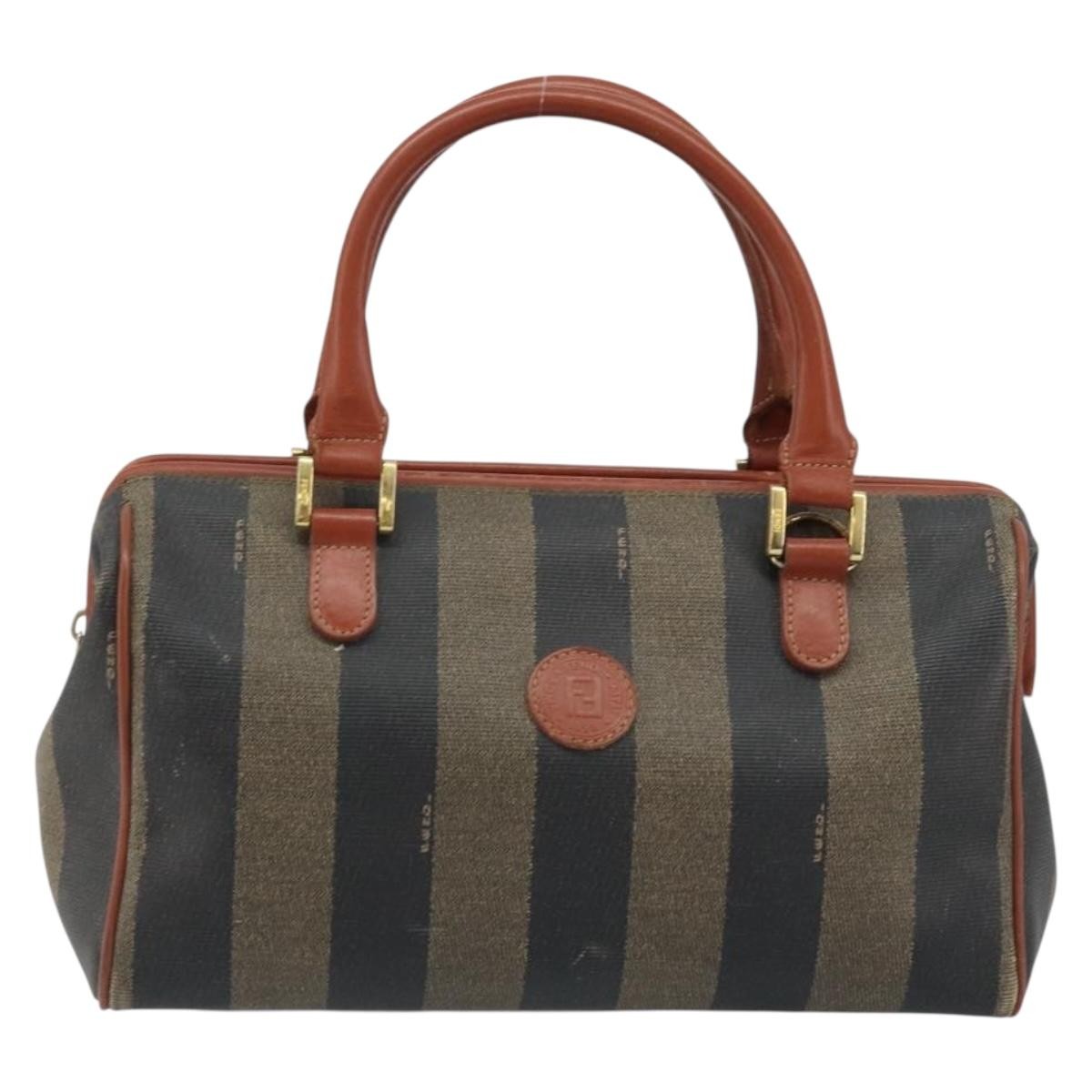 Fendi Vintage Pequin Convertible Boston Bag Coated Canvas Brown Canvas Handbag