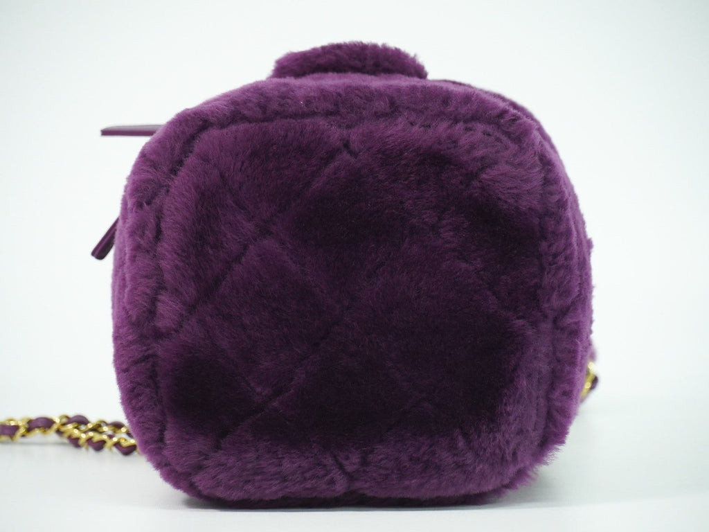 Chanel Coconing Top Handle Vanity Case With Chain Quilted Shearling Purple Faux_Fur Clutche & Pouche Bag
