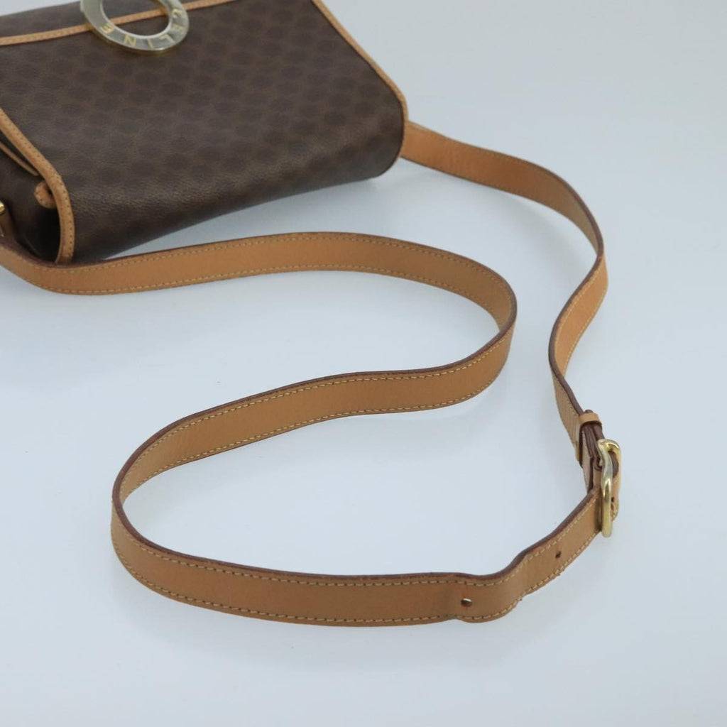 Celine Vintage Macadam Circle Logo Shoulder Bag Canvas And Leather Brown Canvas Shoulder Bag Bag
