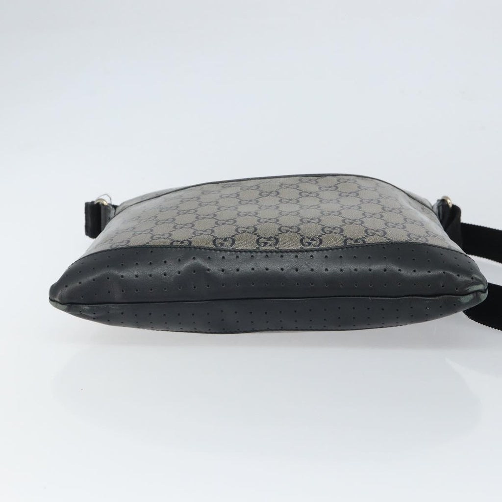Gucci Zip Messenger Bag Gg Canvas With Perforated Leather Navy Canvas Shoulder Bag Bag (Pre-Owned)