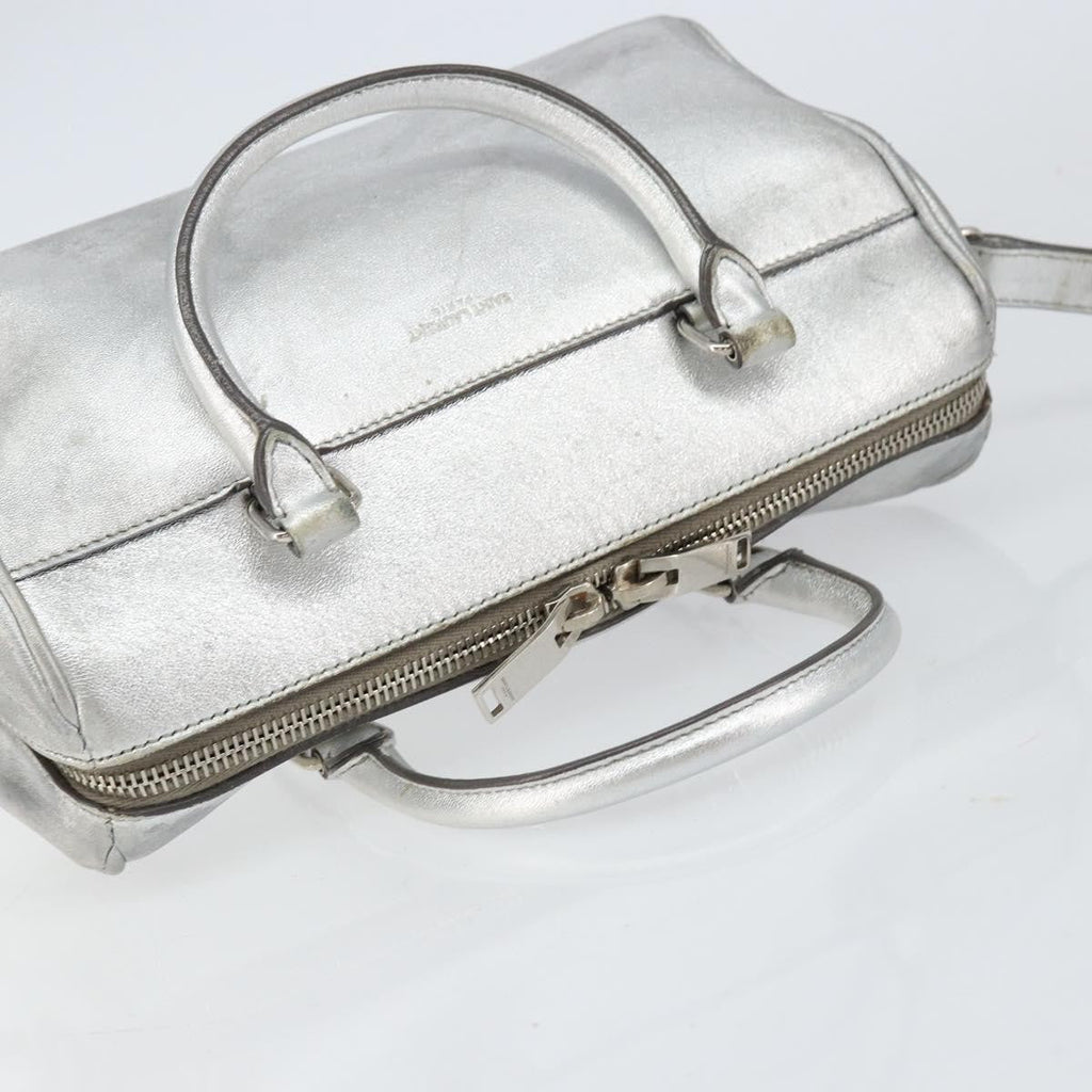 Saint Laurent Classic Duffle Bag Leather Silver Leather Handbag (Pre-Owned)