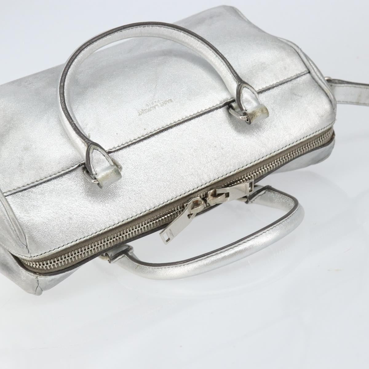 Saint Laurent Classic Duffle Bag Leather Silver Leather Handbag (Pre-Owned)