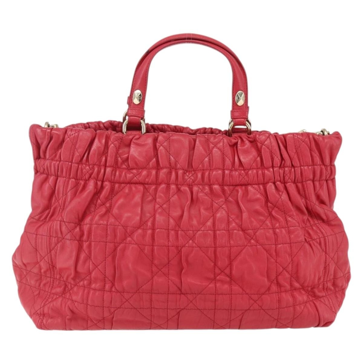 Christian Dior Delices Tote Cannage Quilt Leather Red Leather Tote Bag Bag (Pre-Owned)