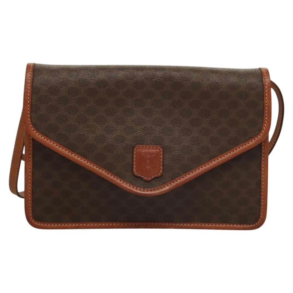 Celine Vintage Macadam Shoulder Bag Canvas And Leather Brown Canvas Shoulder Bag Bag