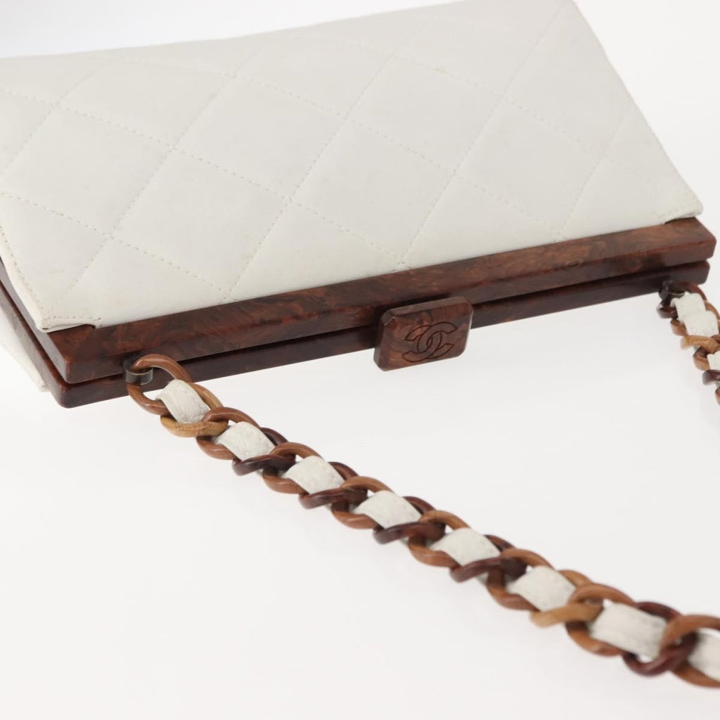Chanel Wooden Frame Striped Shoulder Bag Leather White Leather Shoulder Bag Bag