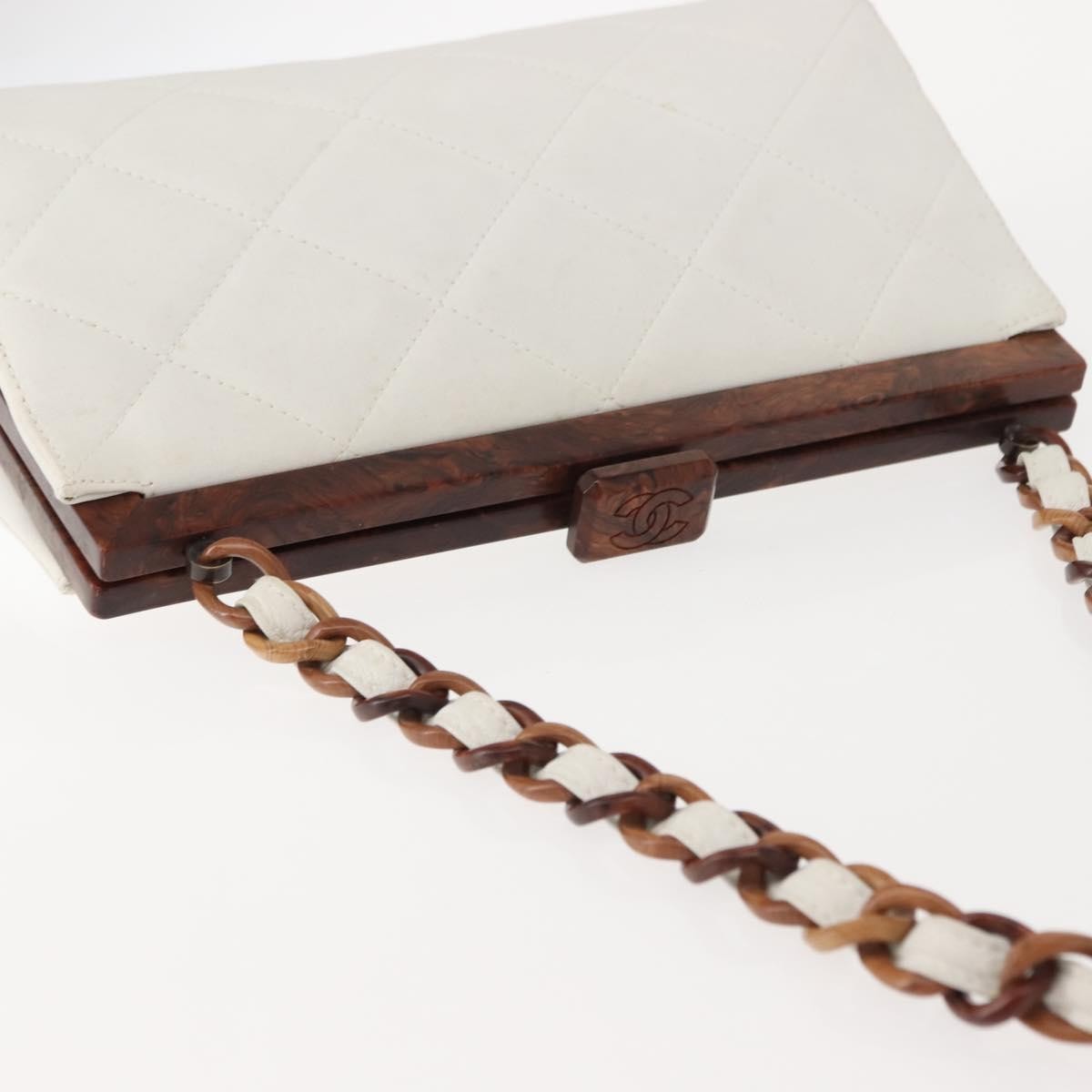 Chanel Wooden Frame Striped Shoulder Bag Leather White Leather Shoulder Bag Bag