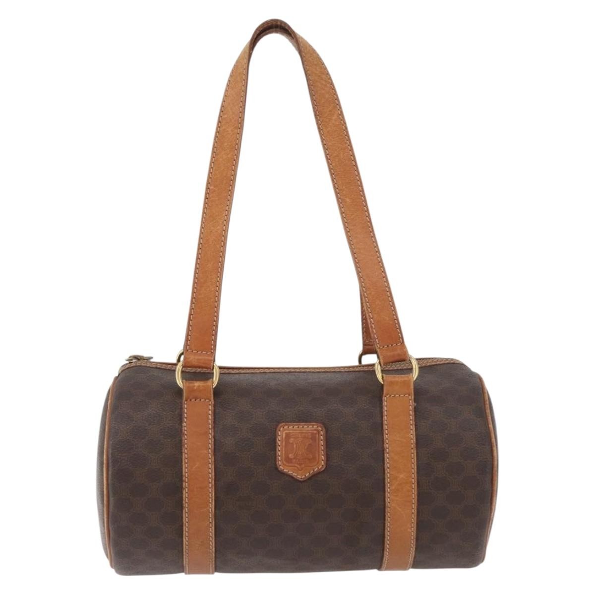 Celine Vintage Macadam Shoulder Bag Canvas And Leather Brown Canvas Shoulder Bag Bag