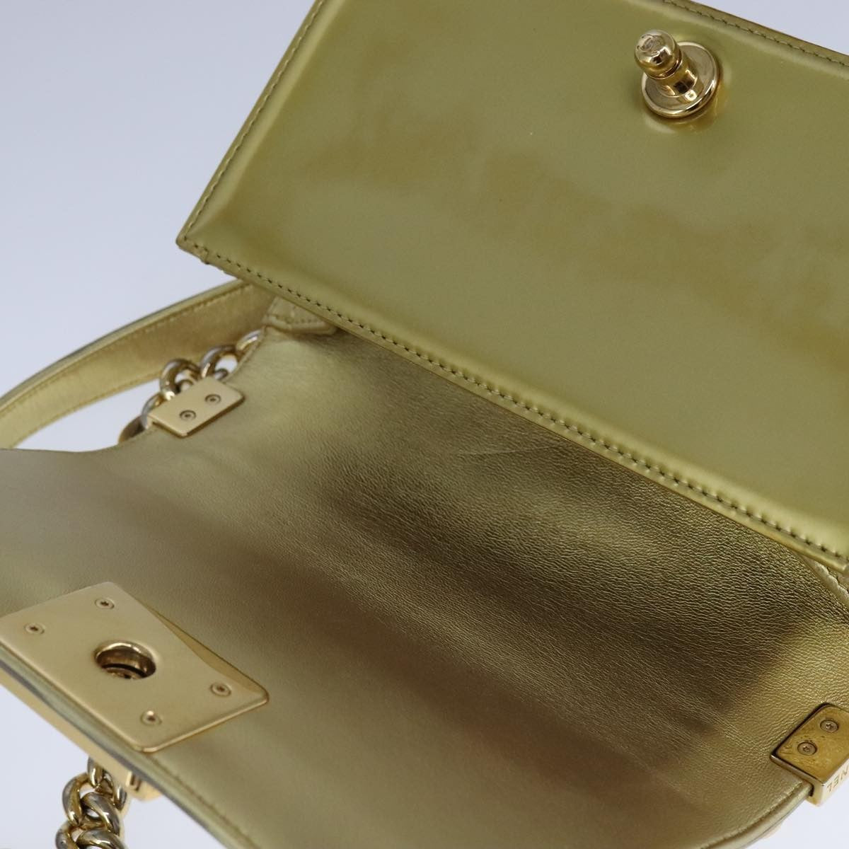 Chanel Boy Flap Bag Quilted Patent Gold Patent_Leather Shoulder Bag Bag