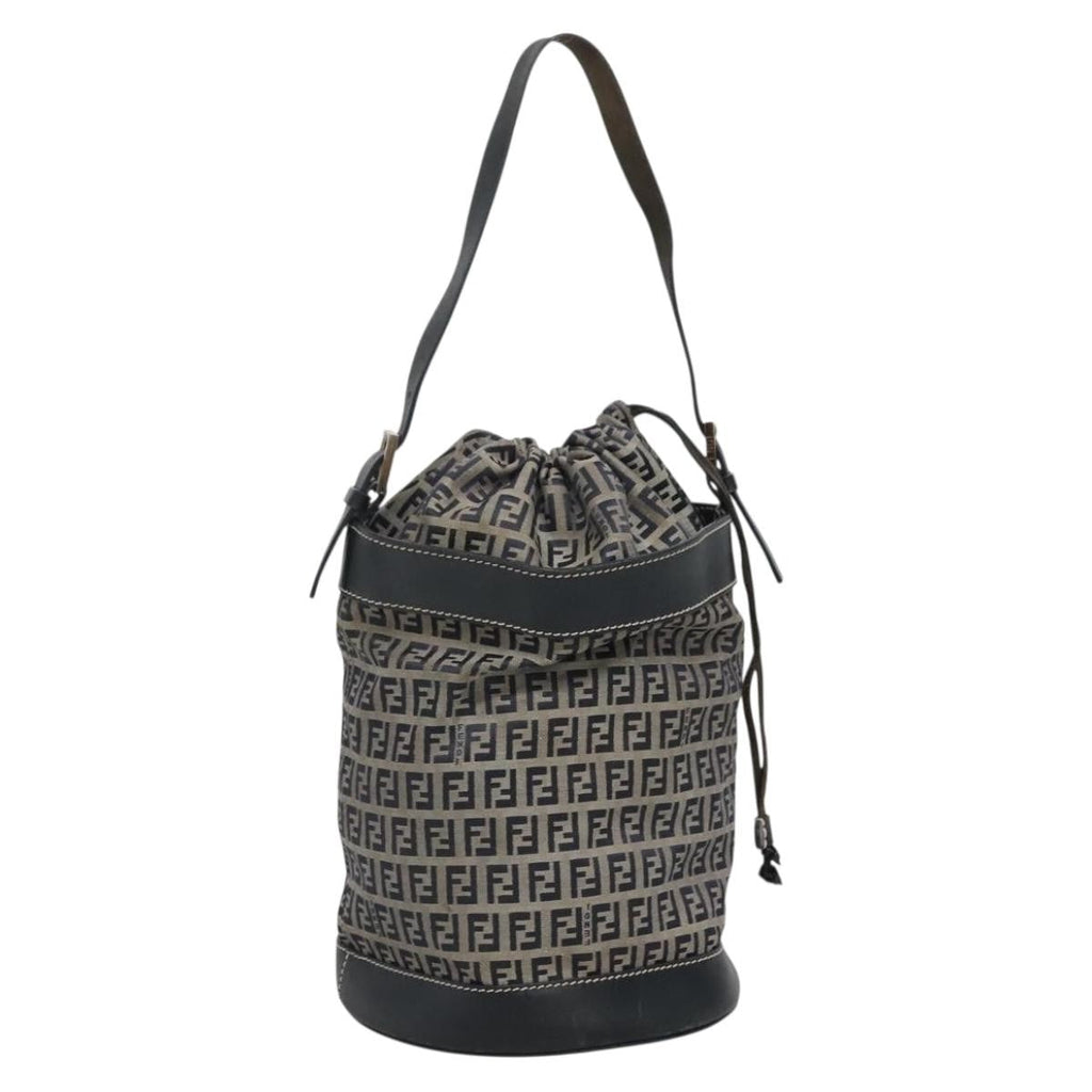 Fendi Ff Logo Mon Tresor Bucket Bag Printed Shearling With Leather Navy Canvas Shoulder Bag Bag