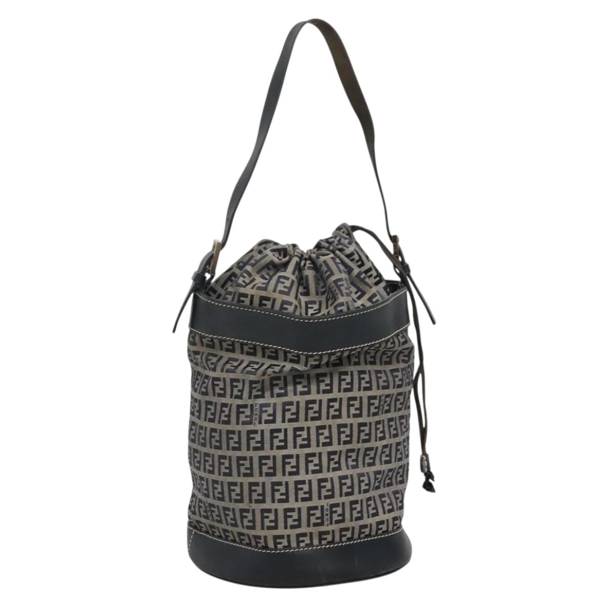 Fendi Ff Logo Mon Tresor Bucket Bag Printed Shearling With Leather Navy Canvas Shoulder Bag Bag