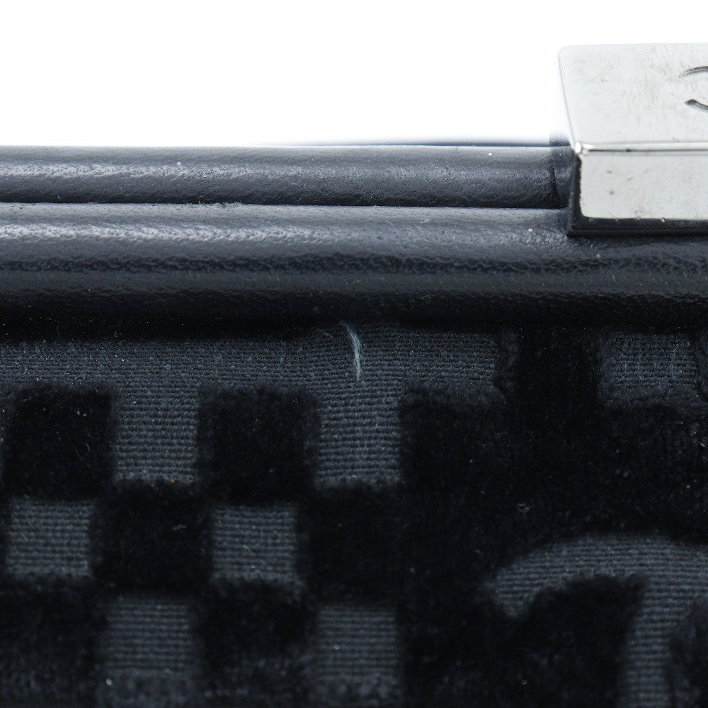 Chanel Vintage Cc Side Belted Bowler Bag Check Embossed Velvet Black Velvet Shoulder Bag Bag