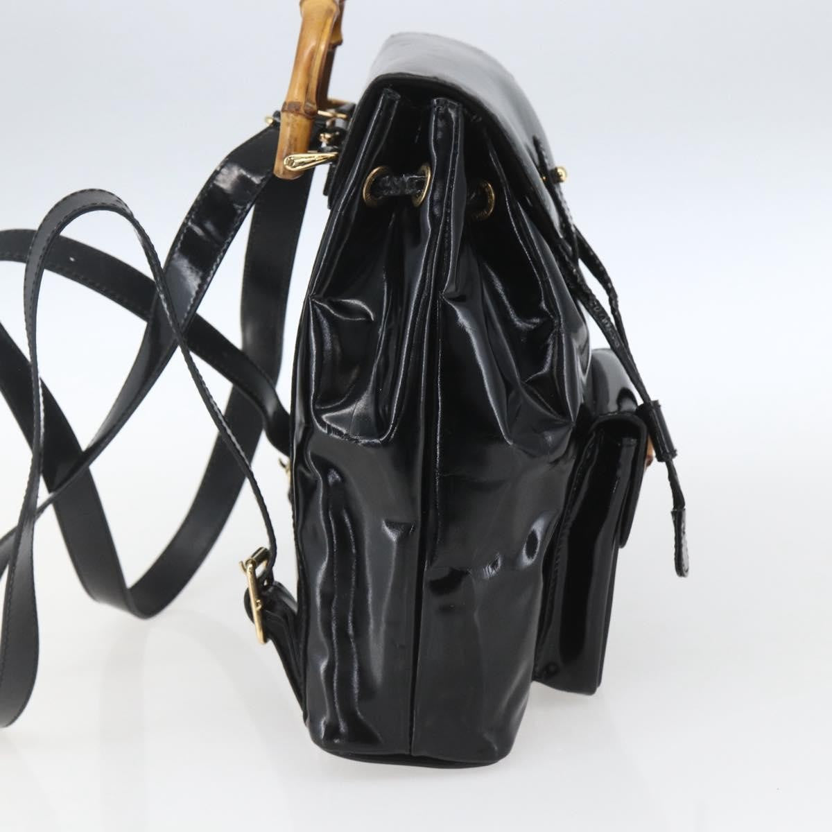 Gucci Vintage Bamboo Backpack Patent Black Patent_Leather Backpack Bag (Pre-Owned)