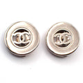 Chanel Cc Cutout Round Clip-On Earrings Metal Silver Metal Earrings Jewelry