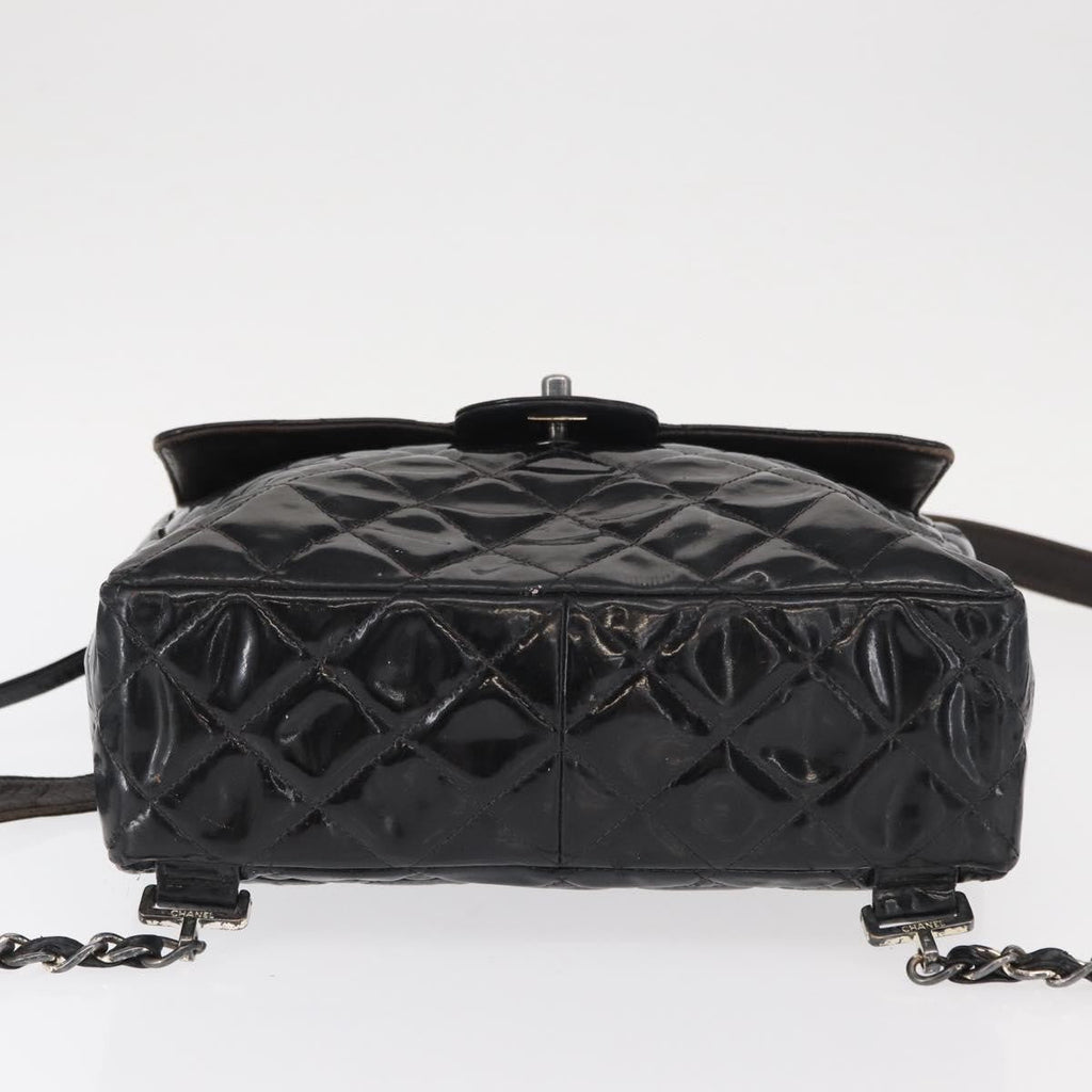 Chanel Vintage Square Flap Backpack Enamel Black Patent_Leather Backpack Bag