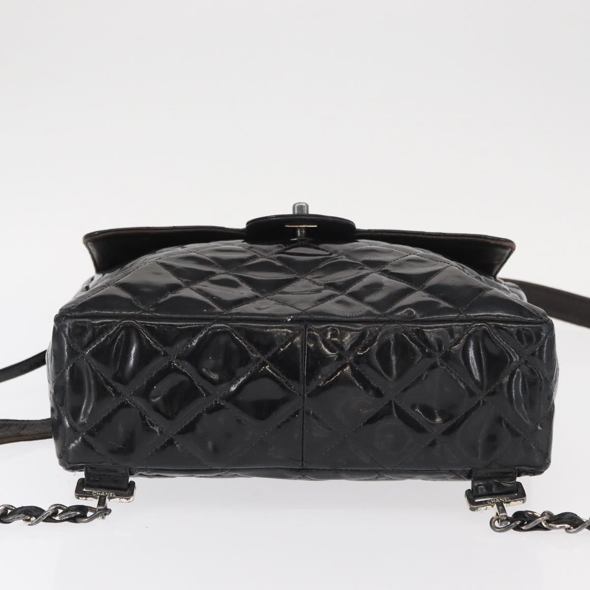 Chanel Vintage Square Flap Backpack Enamel Black Patent_Leather Backpack Bag